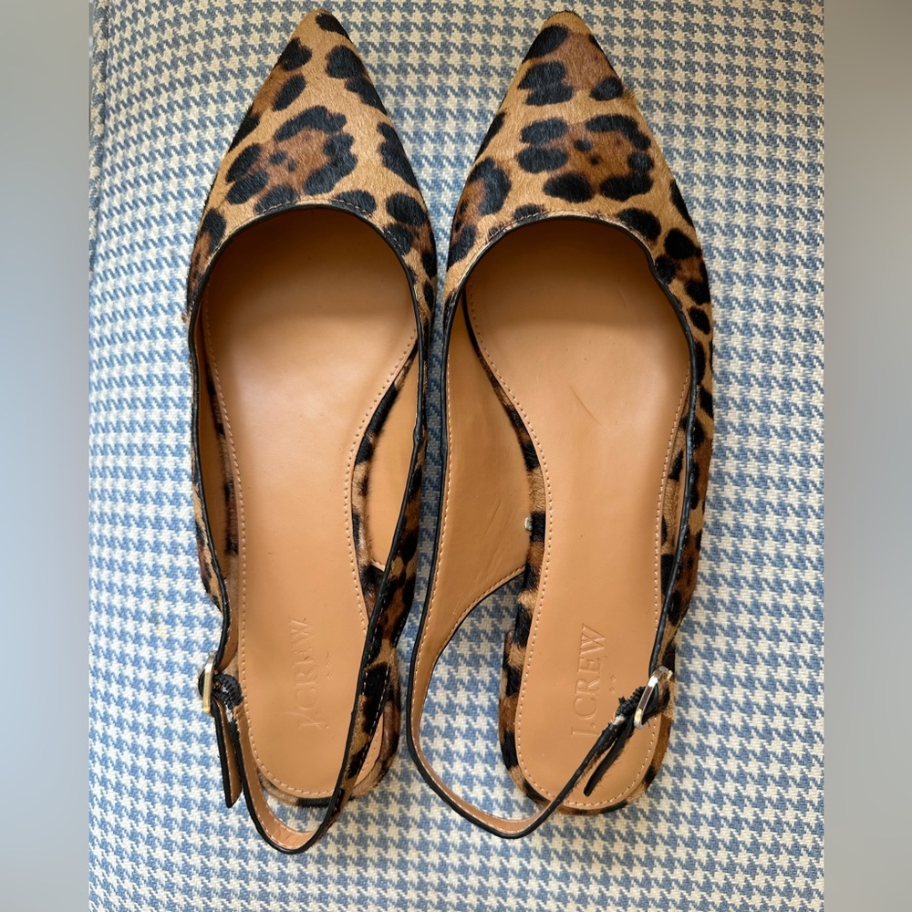 J Crew Haircalf Slingback Leopard Print, Size 9.5